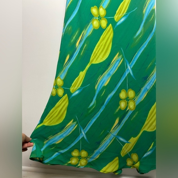 VTG Y2K Gabrielle Mxi Dress Women M Floral Green Sheer Silk Blend Boho Cottage - Picture 9 of 16